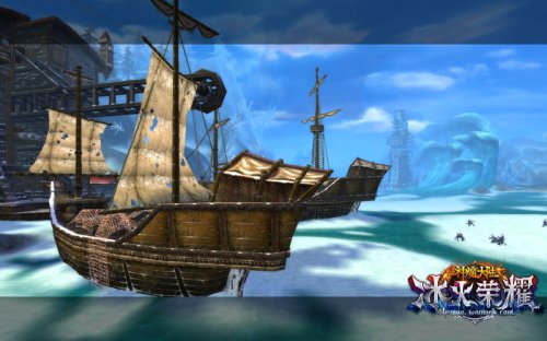 停靠在冰面上的海船